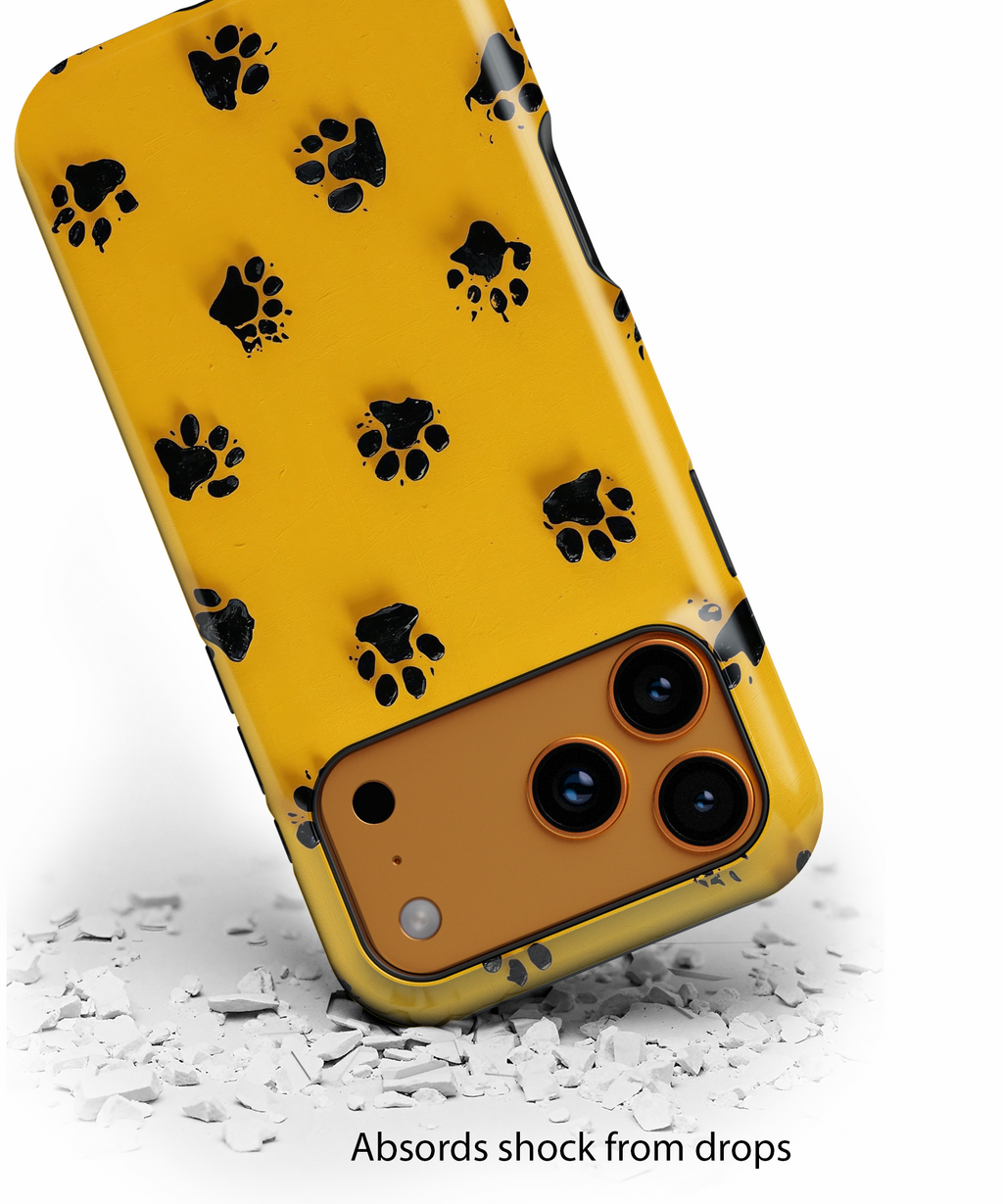 Yellow Paw Print Tough iPhone Case — Protective Dog & Cat Lover Cover