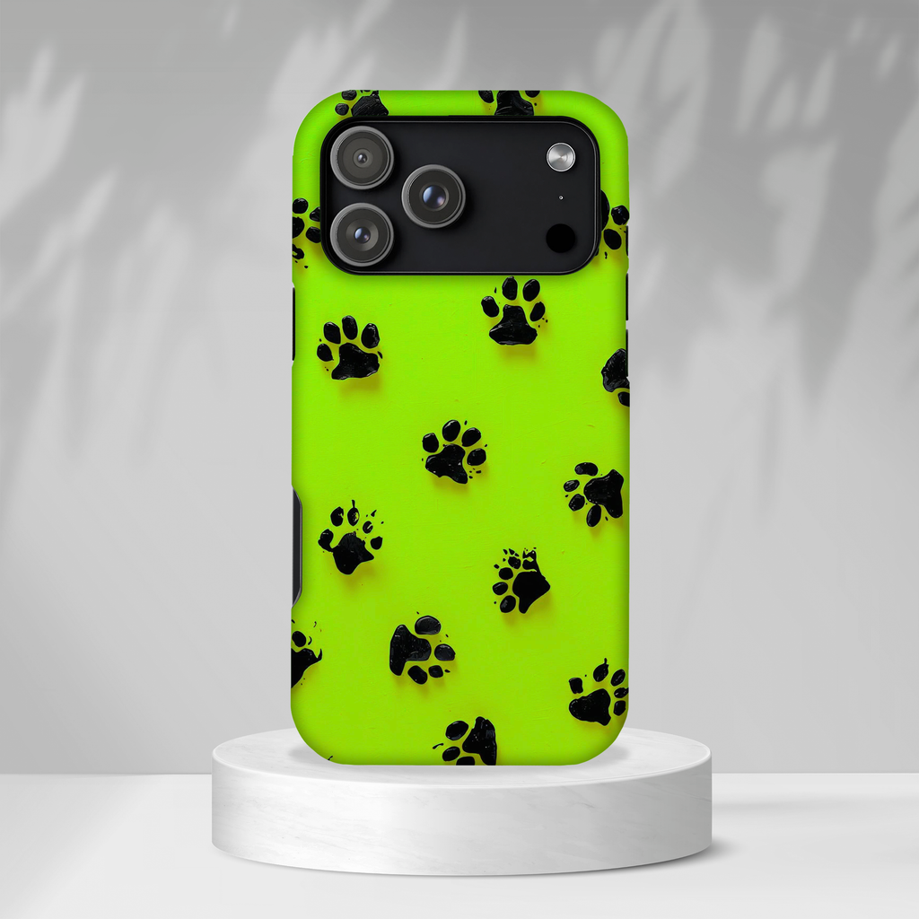 Neon Paw Print Tough Phone Case — Shockproof Pet Lover iPhone Cover