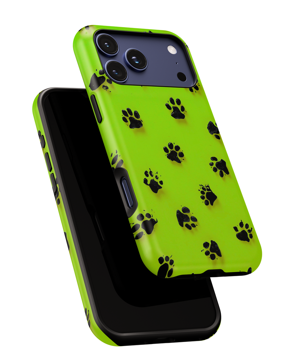 Neon Paw Print Tough Phone Case — Shockproof Pet Lover iPhone Cover