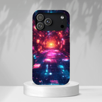 Neon Tunnel Tough iPhone Case — Retro Futuristic Galaxy Design
