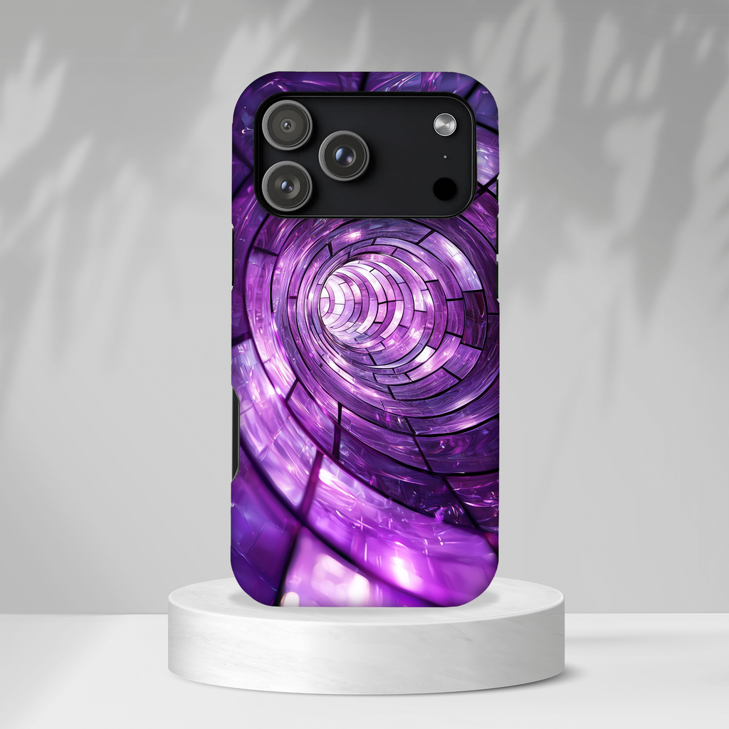 Purple Vortex Tough iPhone Case — Abstract Spiral Protective Cover