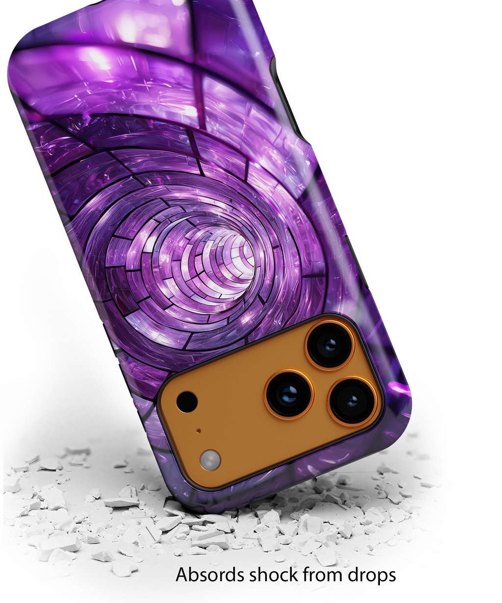 Purple Vortex Tough iPhone Case — Abstract Spiral Protective Cover