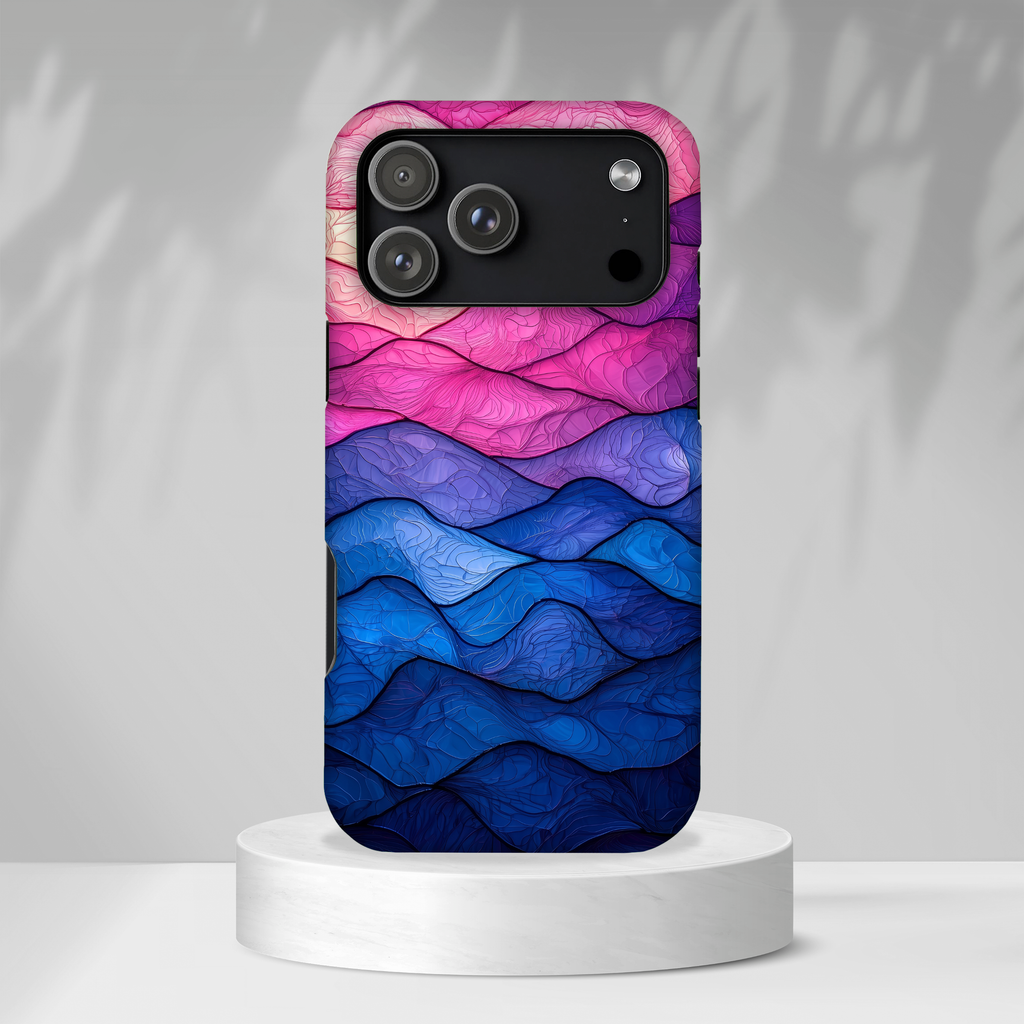 Abstract Ocean Waves iPhone Case — Pink & Blue Gradient Tough Case