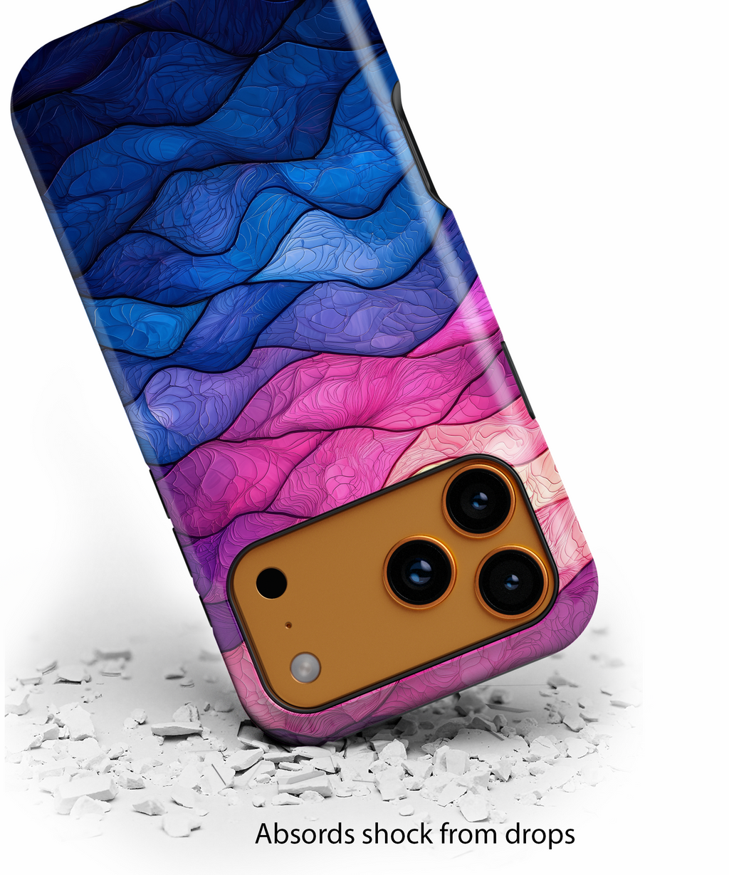 Abstract Ocean Waves iPhone Case — Pink & Blue Gradient Tough Case