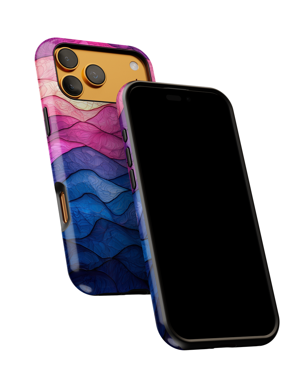 Abstract Ocean Waves iPhone Case — Pink & Blue Gradient Tough Case