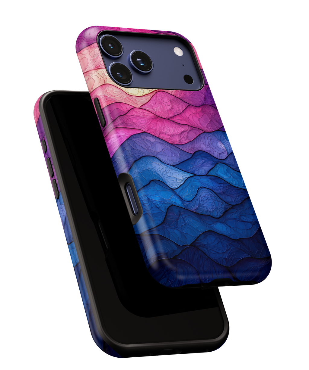 Abstract Ocean Waves iPhone Case — Pink & Blue Gradient Tough Case