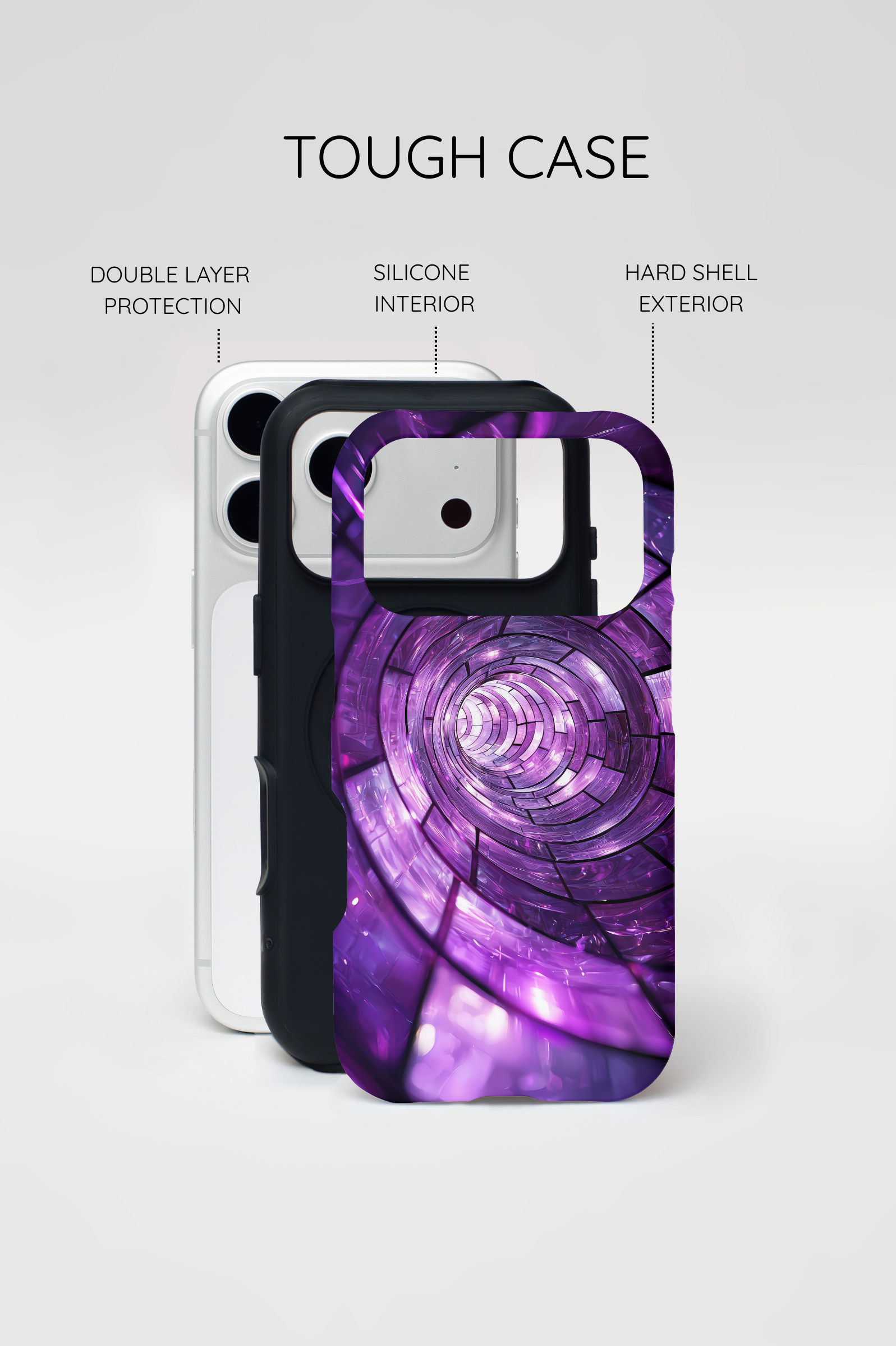 Purple Vortex Tough iPhone Case — Abstract Spiral Protective Cover