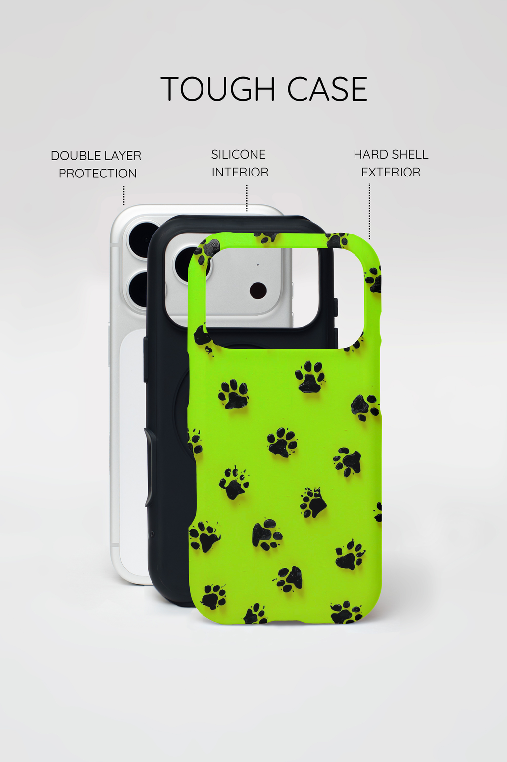 Neon Paw Print Tough Phone Case — Shockproof Pet Lover iPhone Cover