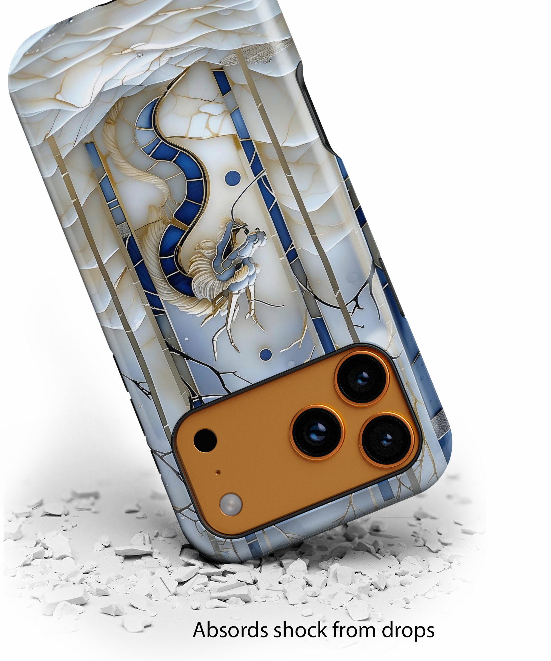 Dragon Stained Glass iPhone Case — Blue Winter Forest Protective Cover