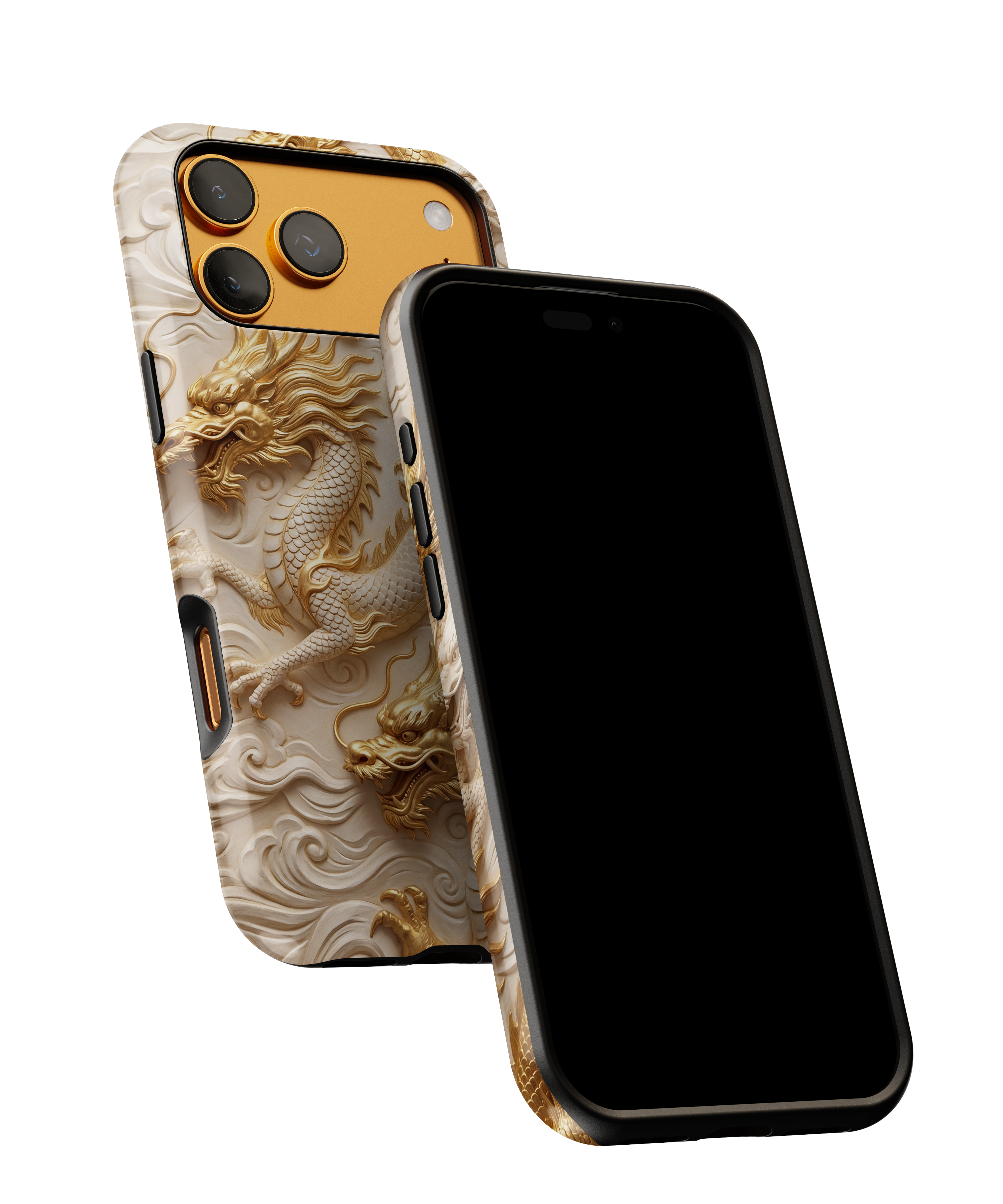 Dragon Relief iPhone Case — Gold Carved Dragon Protective Cover