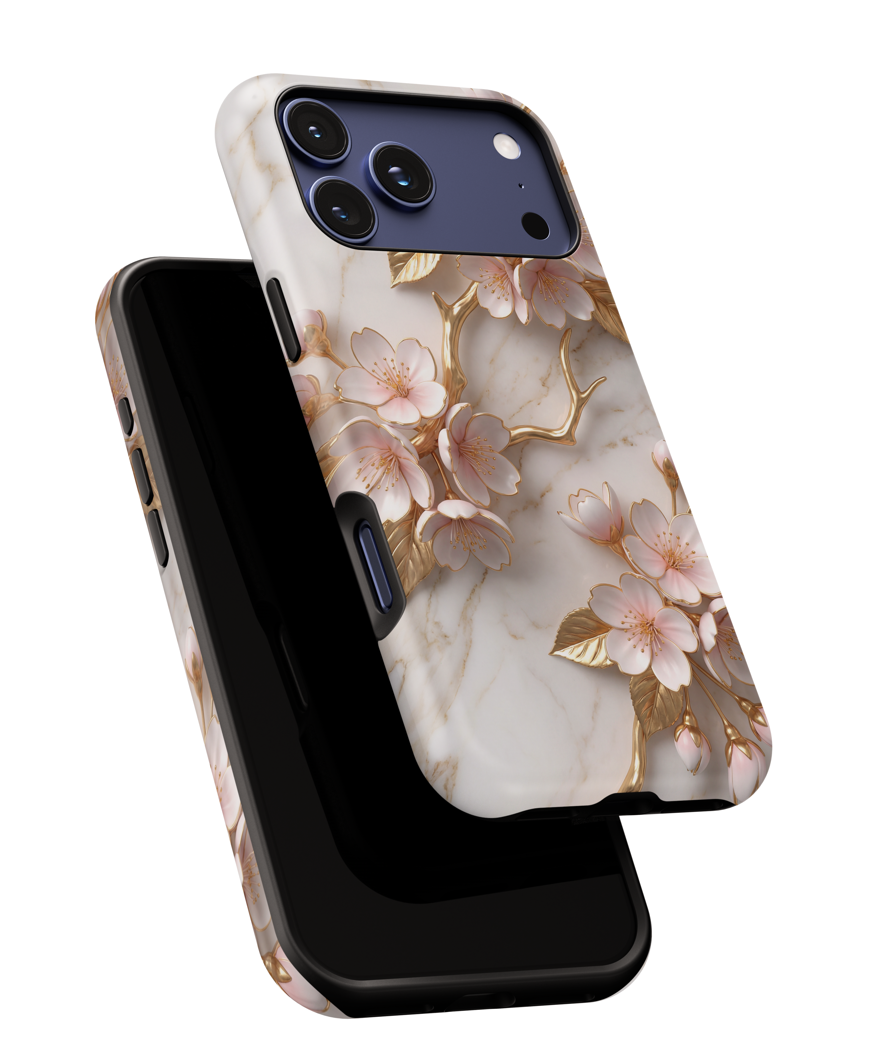Floral Marble iPhone Case — Sakura Gold Cherry Blossom Tough Case