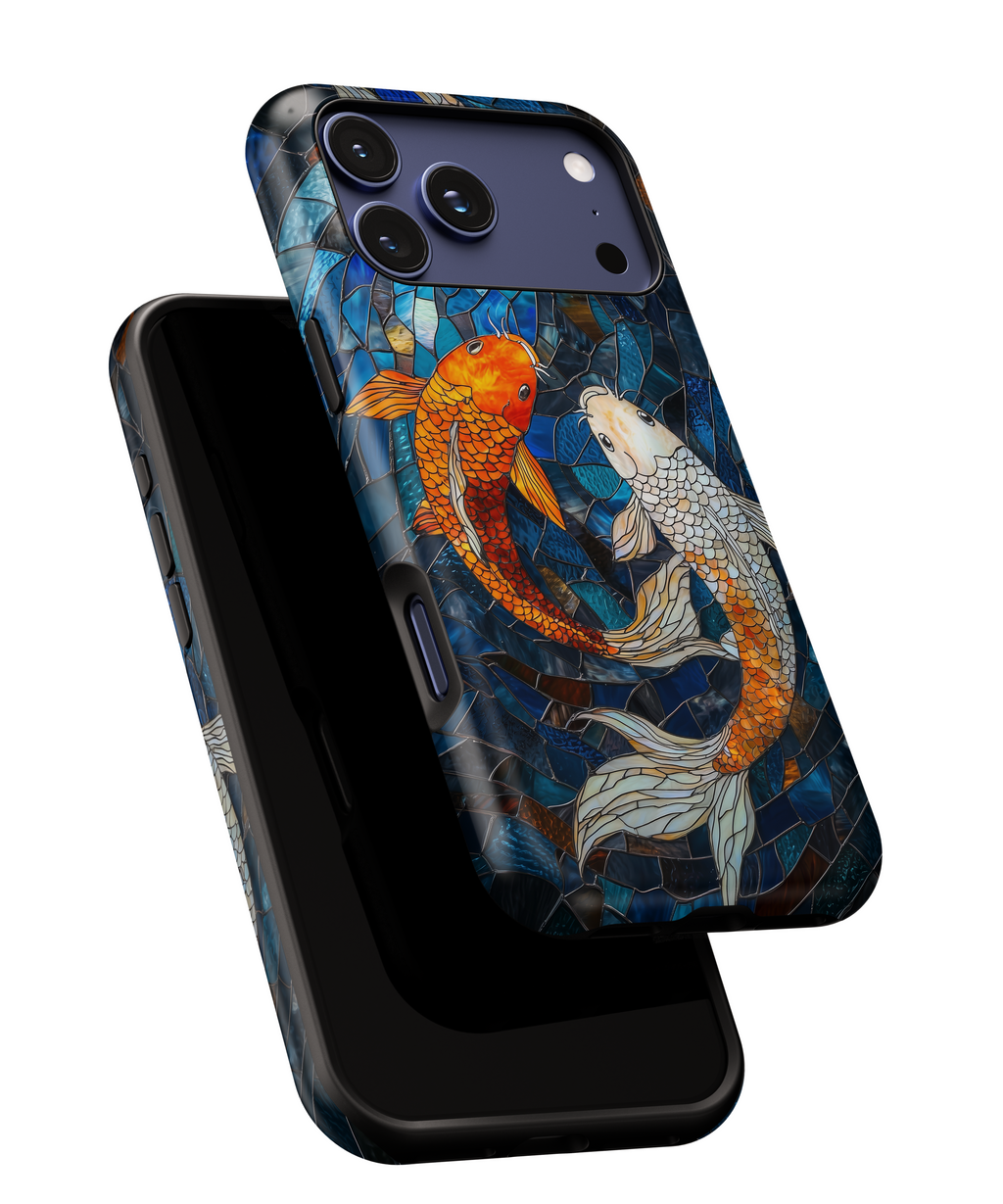 Koi Pond Tough iPhone Case — Stained Glass Lotus & Koi Design
