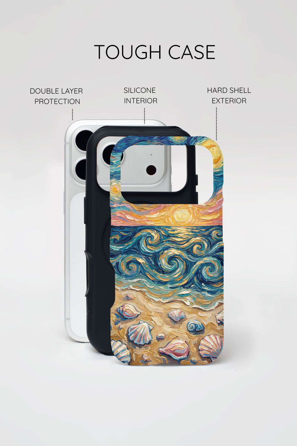 Sea Sunset iPhone Case — Van Gogh‑Style Beach Waves with Shells