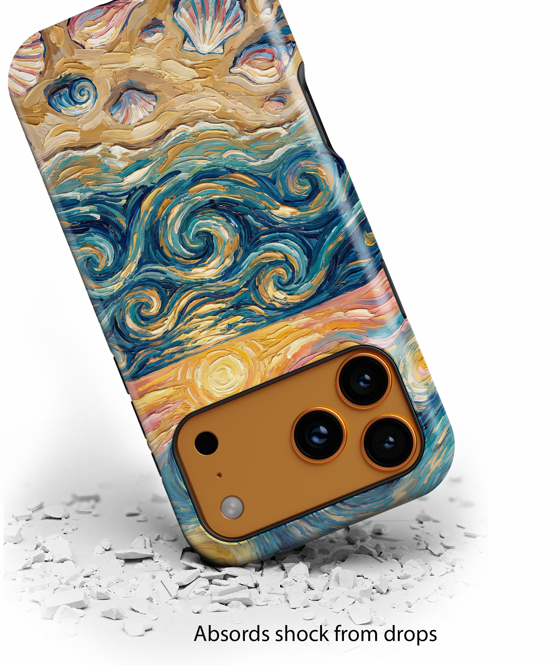 Sea Sunset iPhone Case — Van Gogh‑Style Beach Waves with Shells