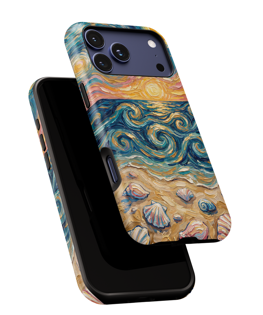 Sea Sunset iPhone Case — Van Gogh‑Style Beach Waves with Shells
