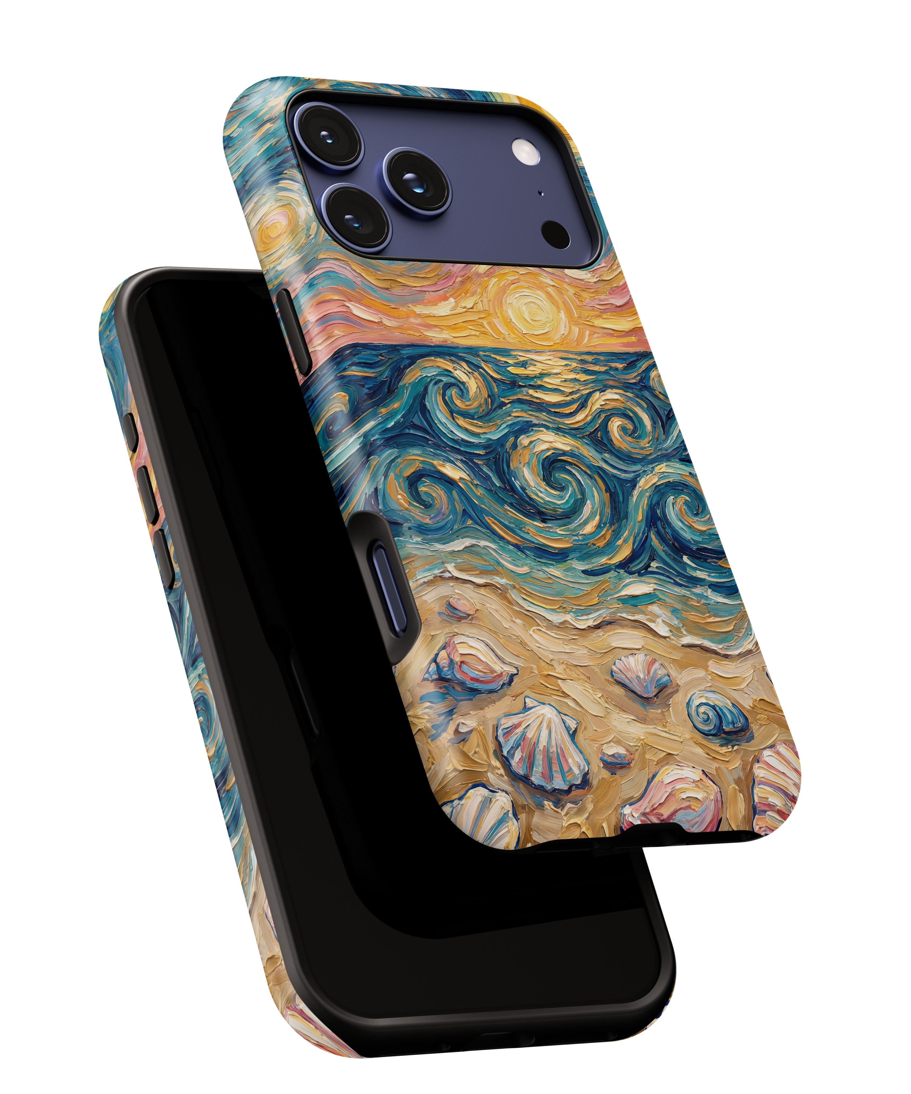Sea Sunset iPhone Case — Van Gogh‑Style Beach Waves with Shells