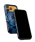Blue Checkered Tunnel iPhone Case — 3D Optical Illusion Tough Case