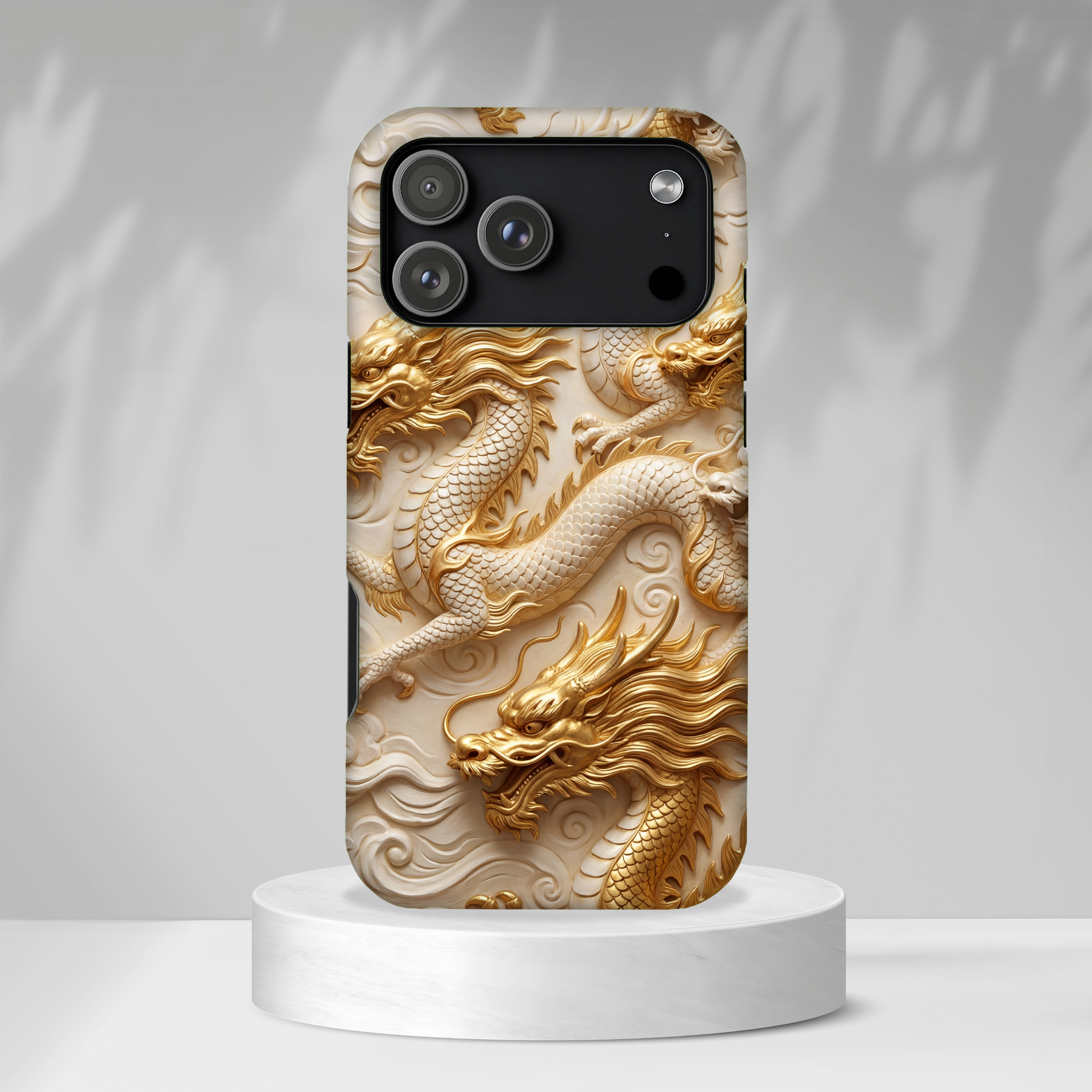 Dragon Relief Tough MagSafe Phone Case — Gold Carved Dragon Design