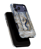 Dragon Stained Glass Tough MagSafe Phone Case — Blue & Ivory Medieval Art
