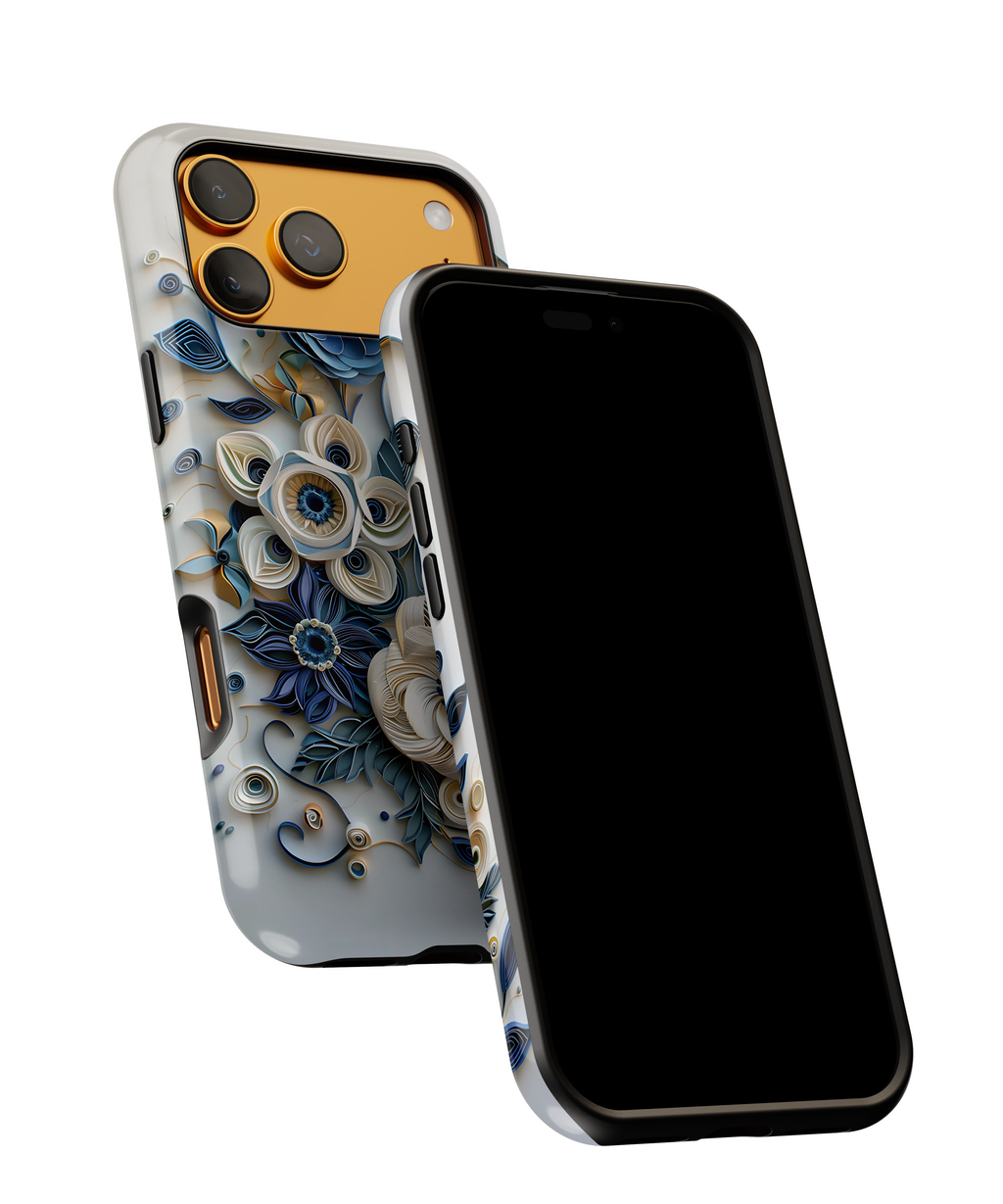 Floral Quilled Art iPhone Case — Blue & Cream Decorative Protection