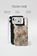Custodia protettiva resistente per iPhone con motivo floreale rosa cipria vintage