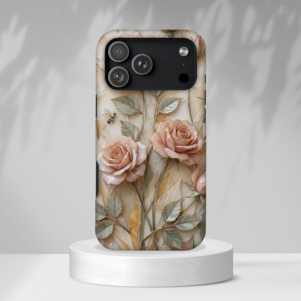 Custodia protettiva resistente per iPhone con motivo floreale rosa cipria vintage