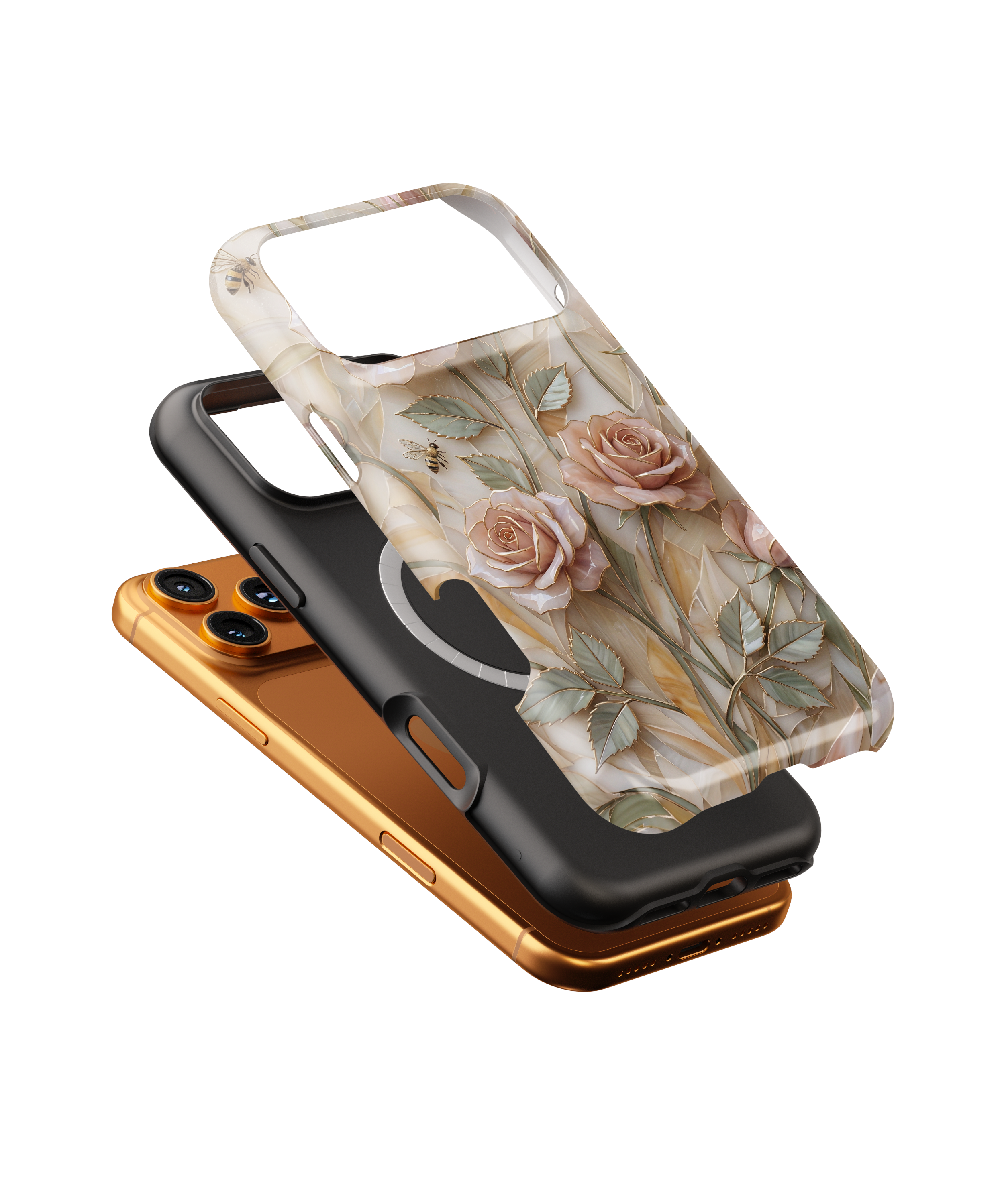 Custodia MagSafe per iPhone resistente con motivo floreale e rosa — Custodia protettiva vintage blush