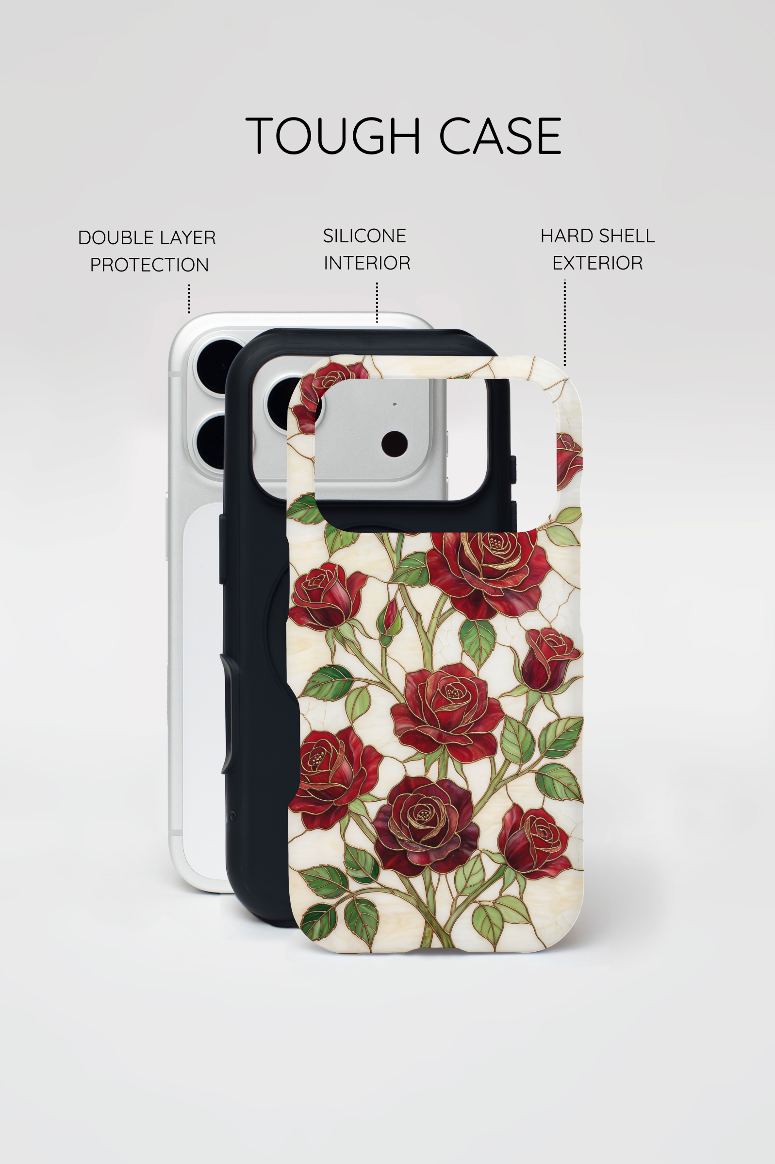 Custodia rigida per iPhone con motivo a rosa rossa — Protezione floreale vintage per iPhone