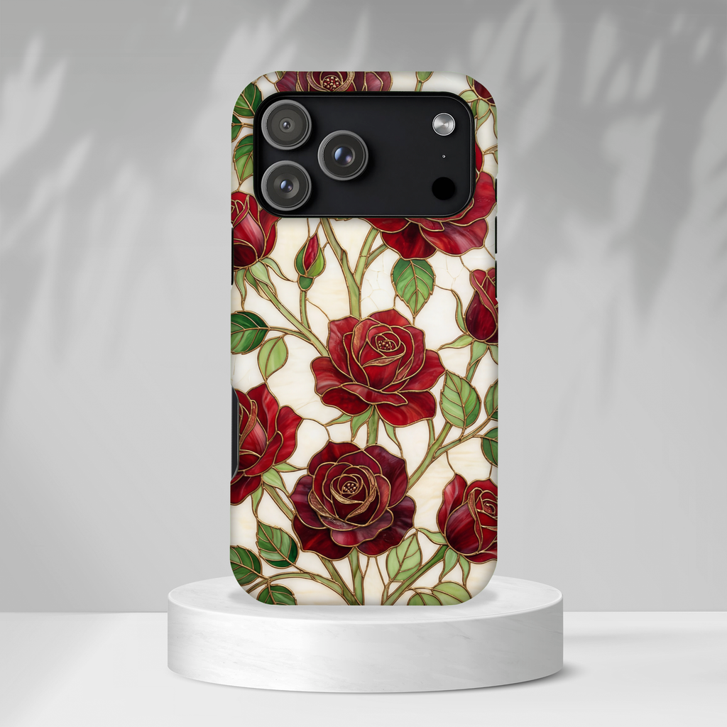 Custodia rigida per iPhone con motivo a rosa rossa — Protezione floreale vintage per iPhone