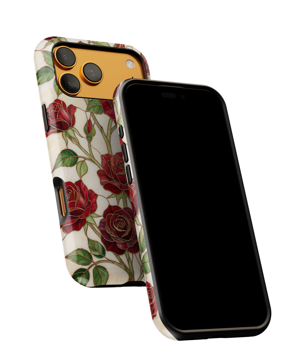 Custodia rigida per iPhone con motivo a rosa rossa — Protezione floreale vintage per iPhone