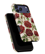 Custodia rigida per iPhone con motivo a rosa rossa — Protezione floreale vintage per iPhone