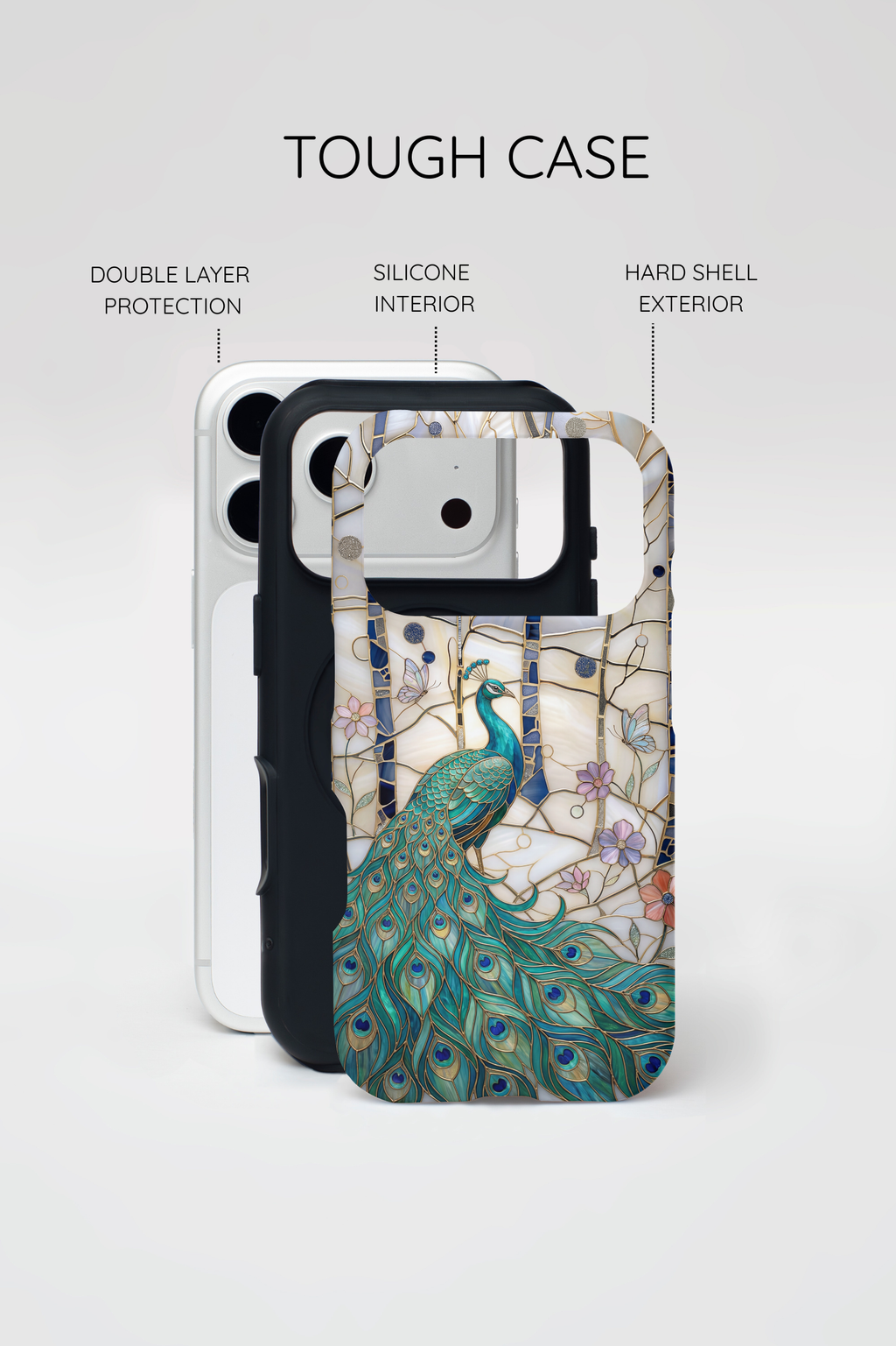 Custodia per iPhone con pavone in vetro colorato