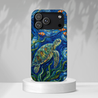 Sea Turtle & Clownfish Tough iPhone Case | Van Gogh Style Ocean Art