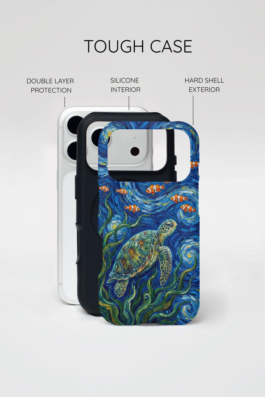 Sea Turtle & Clownfish Tough iPhone Case | Van Gogh Style Ocean Art
