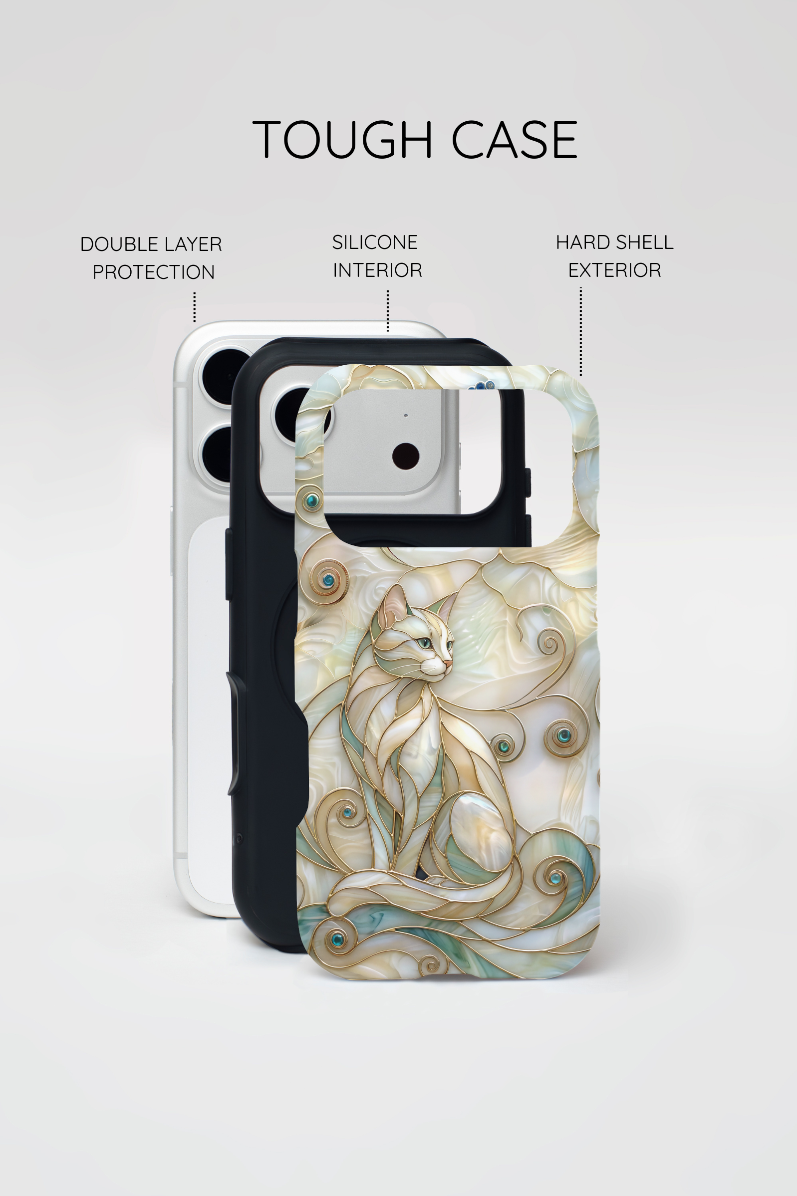 Art Nouveau Cat Phone Case | Elegant Stained-Glass Style Tough MagSafe Case