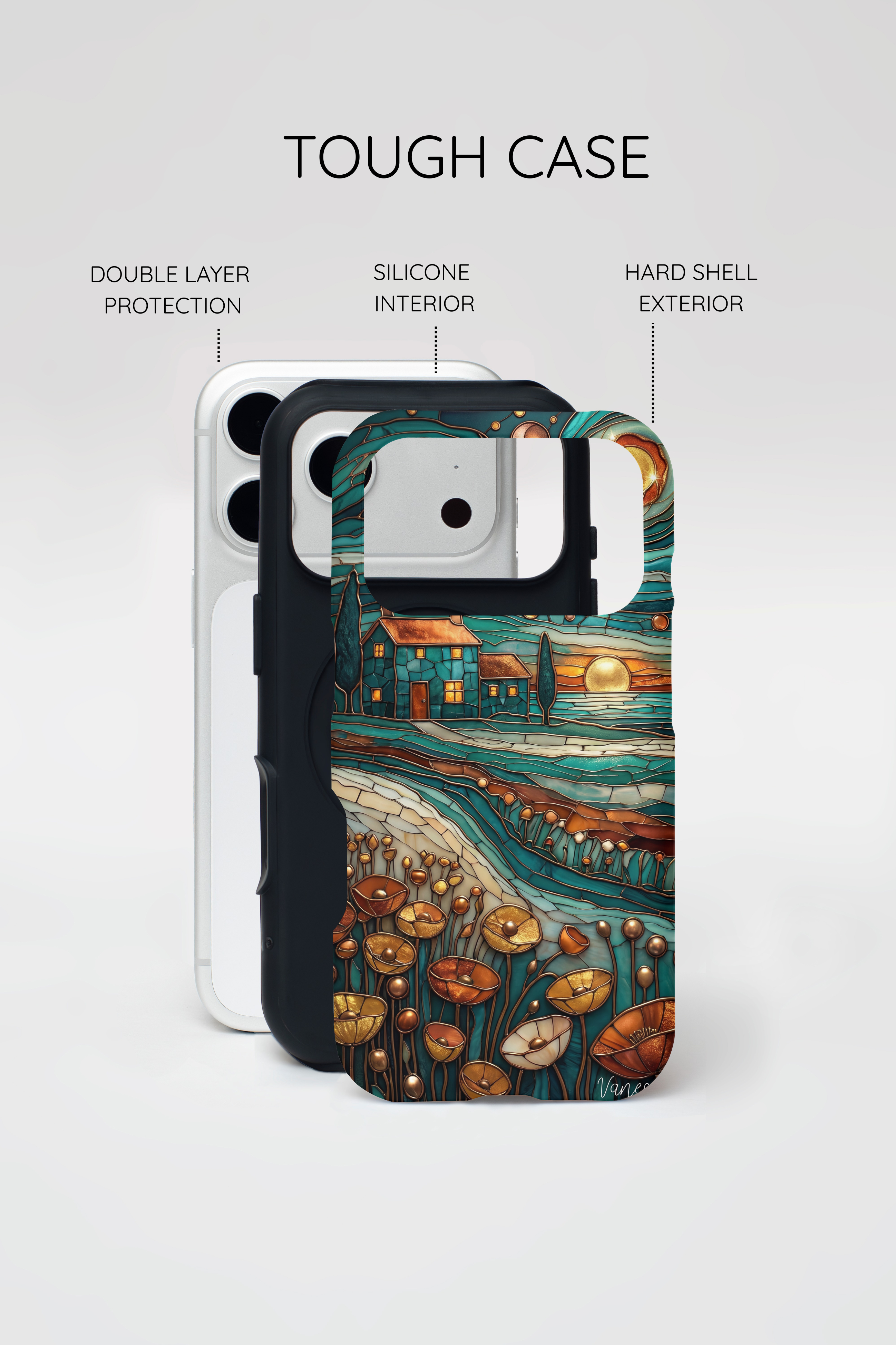 Artistic Sunset Cottage iPhone Case | Whimsical Floral Landscape Protective Cover