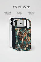 Custodia rigida per iPhone Owl Forest | Custodia protettiva rustica con animali selvatici color verde acqua e marrone