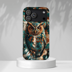 Custodia rigida per iPhone Owl Forest | Custodia protettiva rustica con animali selvatici color verde acqua e marrone
