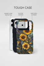 Custodia MagSafe resistente per iPhone con motivo a girasole in vetro colorato