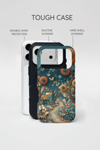 Whimsical Night Village iPhone Case | Floral Moonlit Art Tough Case