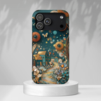 Whimsical Night Village iPhone Case | Floral Moonlit Art Tough Case