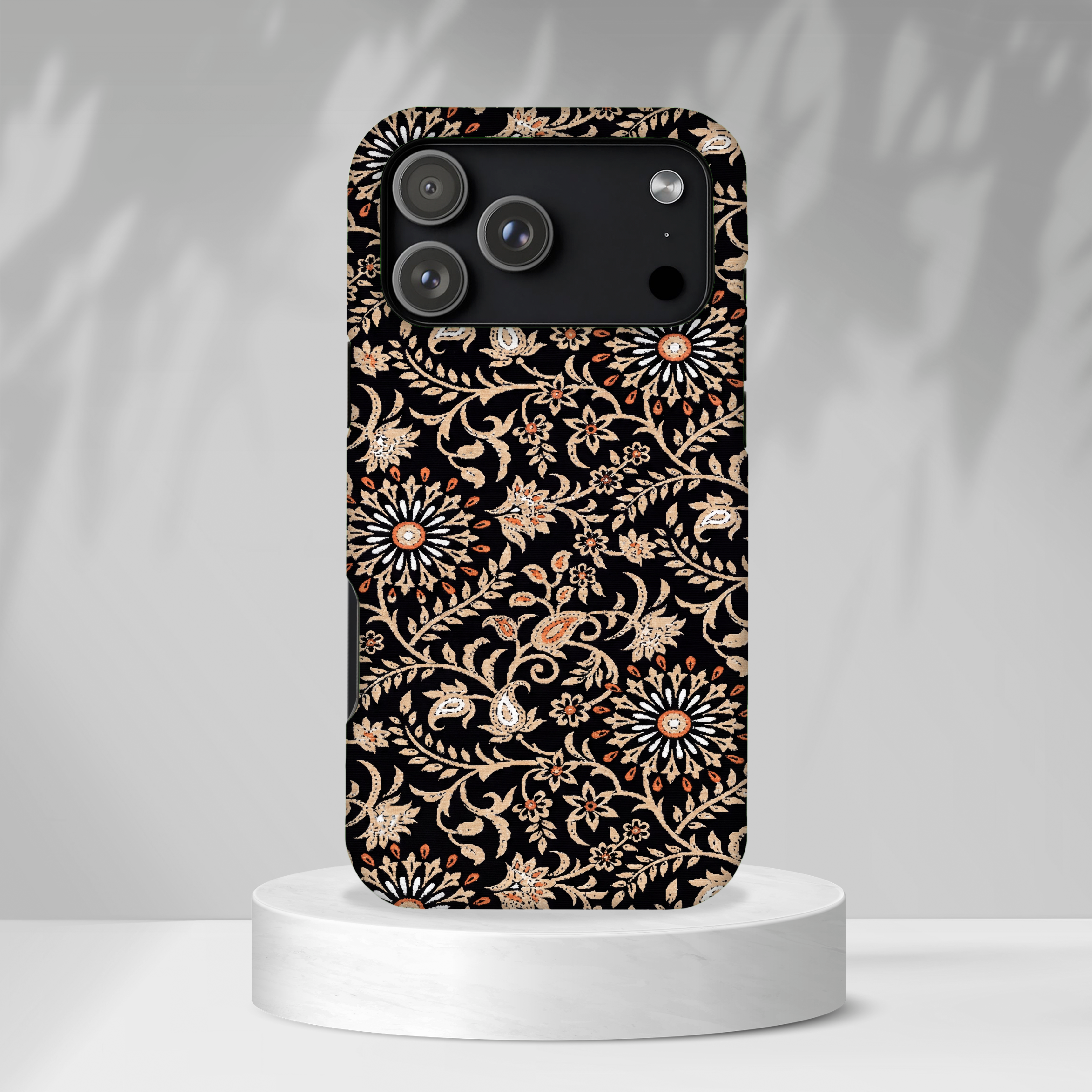 Batik Floral Black Ornate Daisies Tough iPhone Case