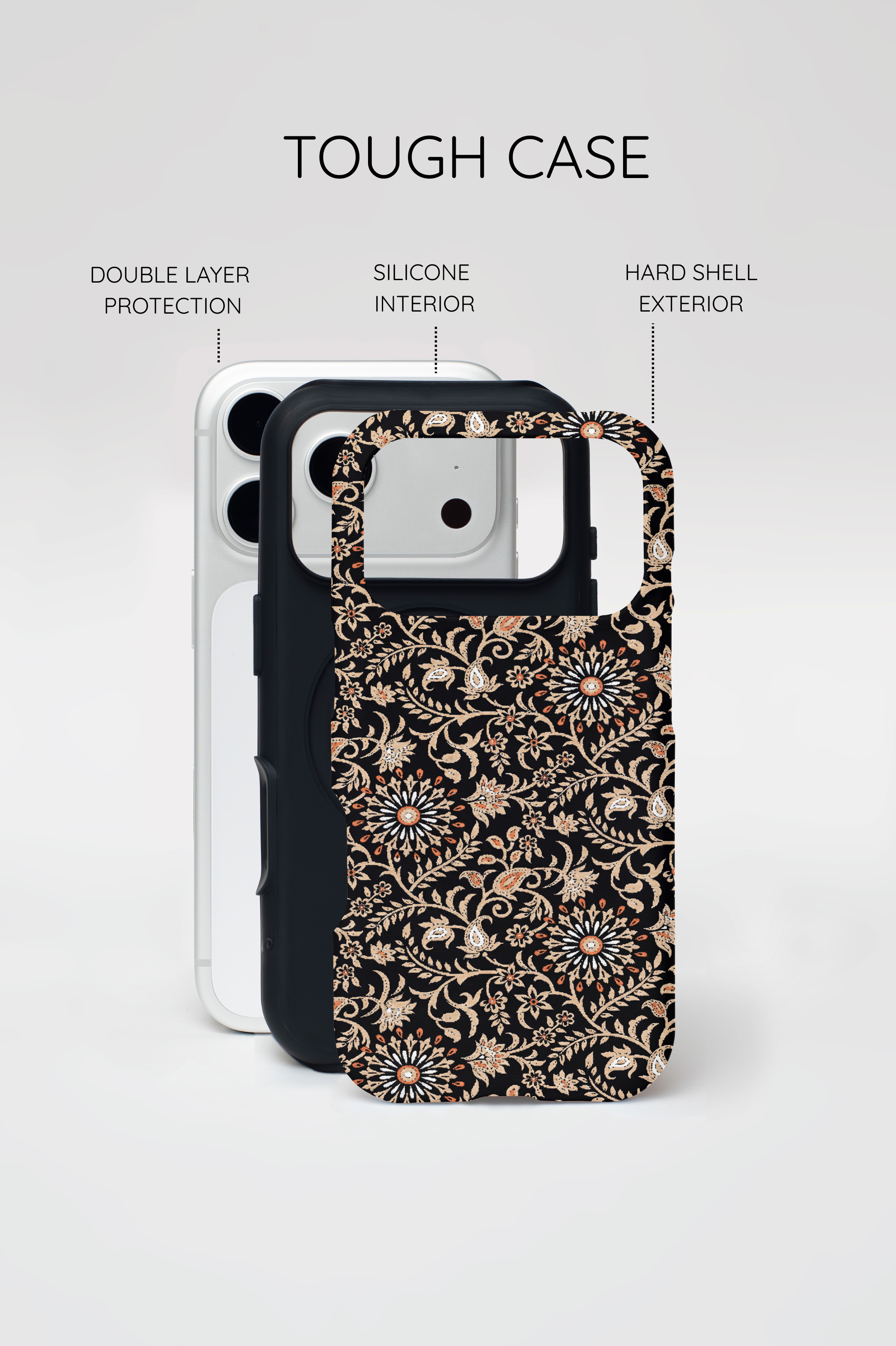 Batik Floral Black Ornate Daisies MagSage Tough iPhone Case