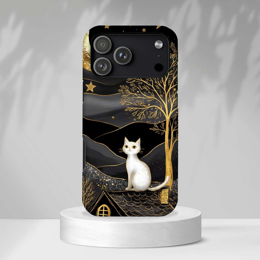 Celestial Cat iPhone Case | Gold Moon & Star iPhone Cover