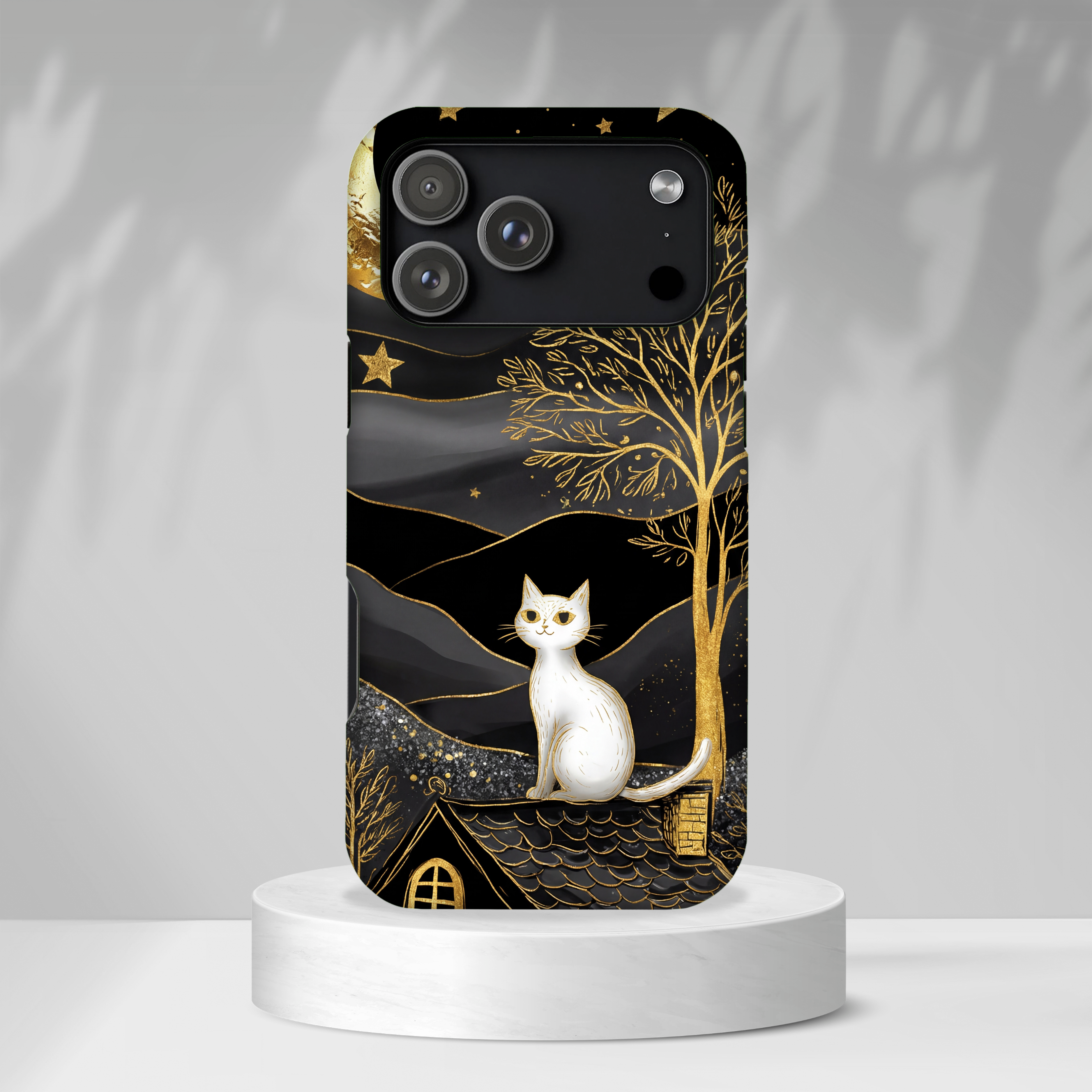 Celestial Cat iPhone Case | Gold Moon & Star iPhone Cover
