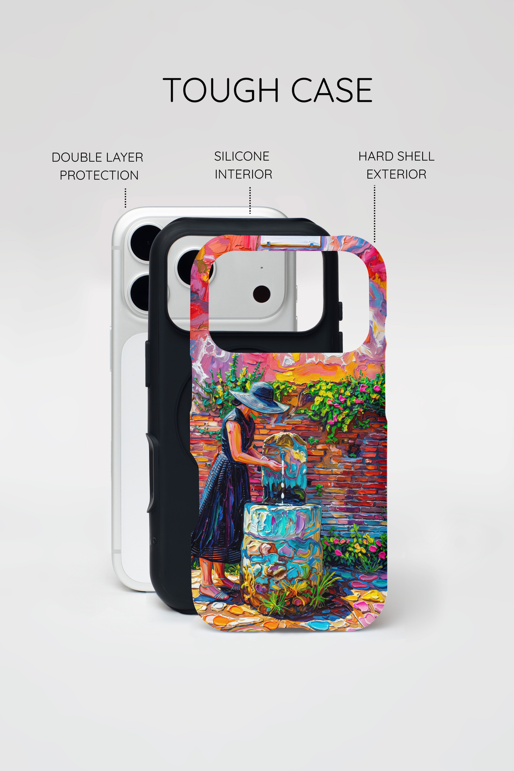 Artistic Garden iPhone Case | Woman at Fountain Tough MagSafe Case