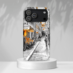 Custodia per iPhone Vintage Italy Street | Schizzo in bianco e nero con dettagli arancioni