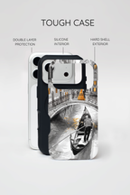 Custodia per iPhone Gondola di Venezia | Custodia MagSafe resistente con motivo schizzo in bianco e nero e dettagli dorati