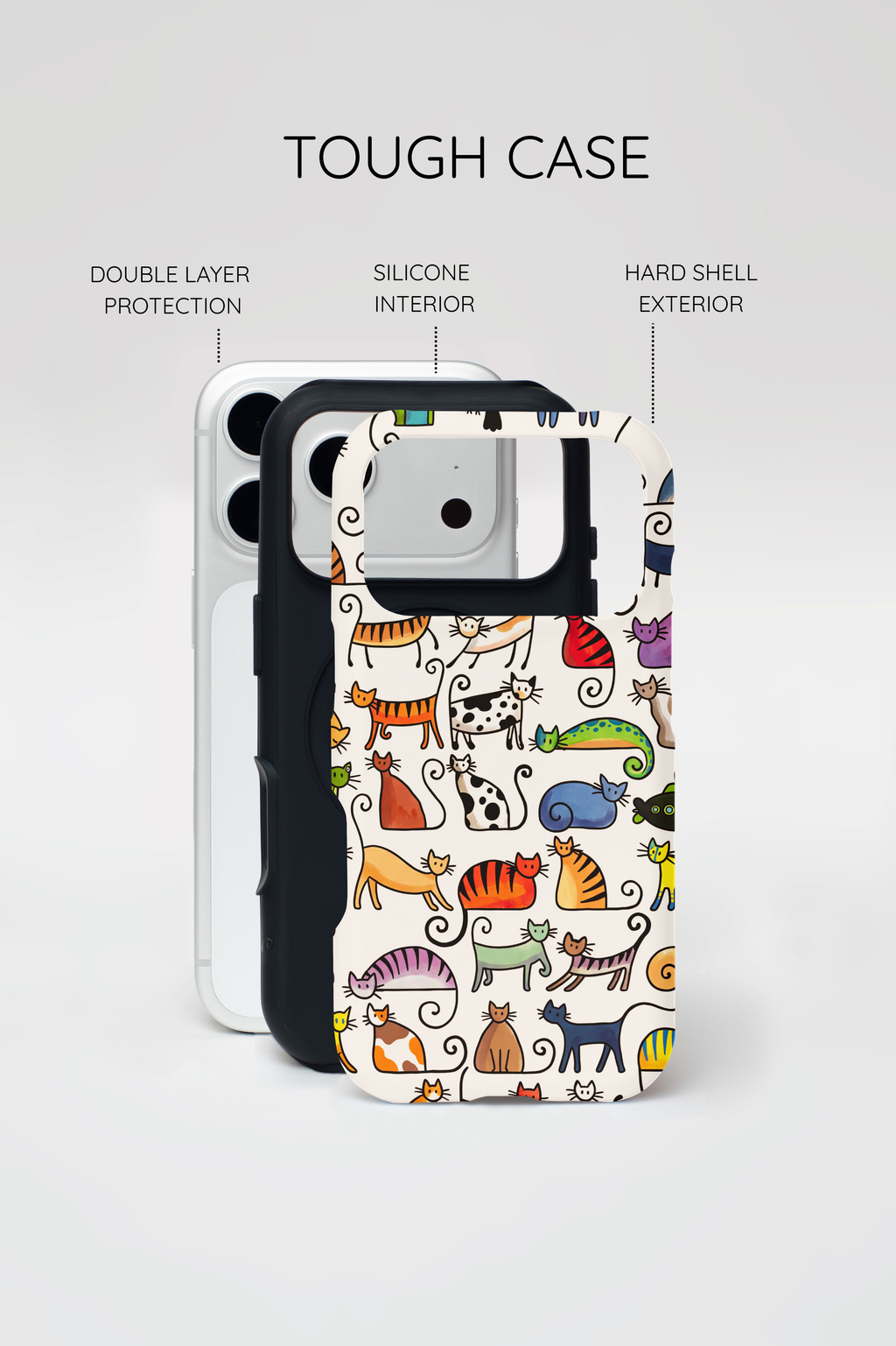 Cat Pattern Tough iPhone Case | Colourful Cartoon Cats