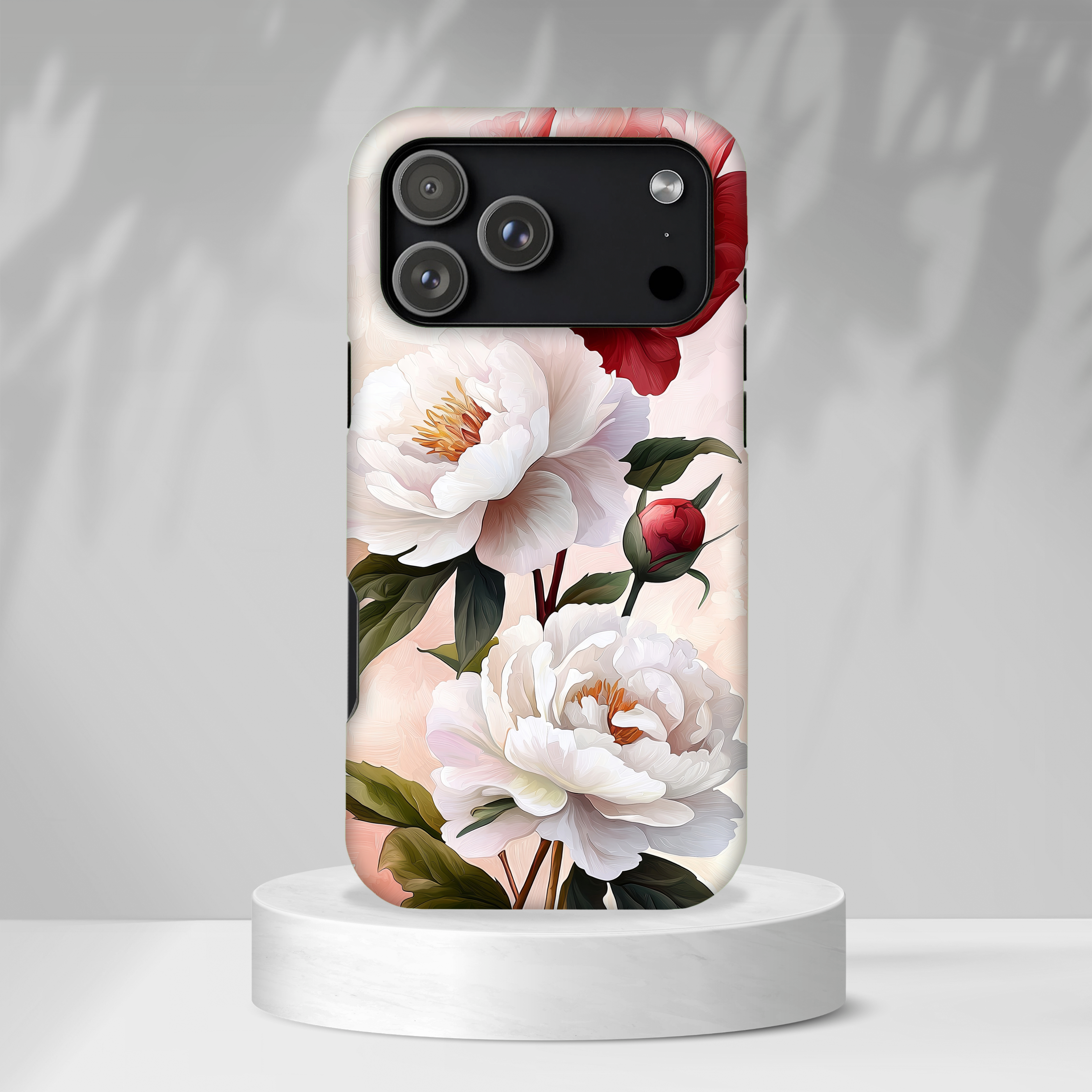 Custodia MagSafe per iPhone resistente con motivo floreale Peony | Design vintage con rose